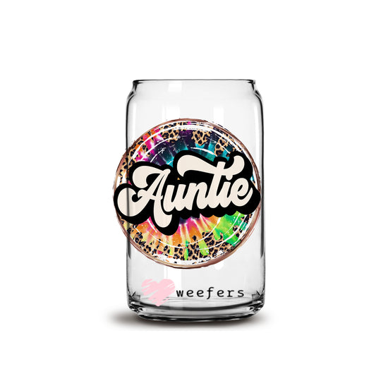 Auntie Tie Dye 16oz Libbey Glass Can UV DTF or Sublimation Cup Wrap - Decal Transfer Weefers