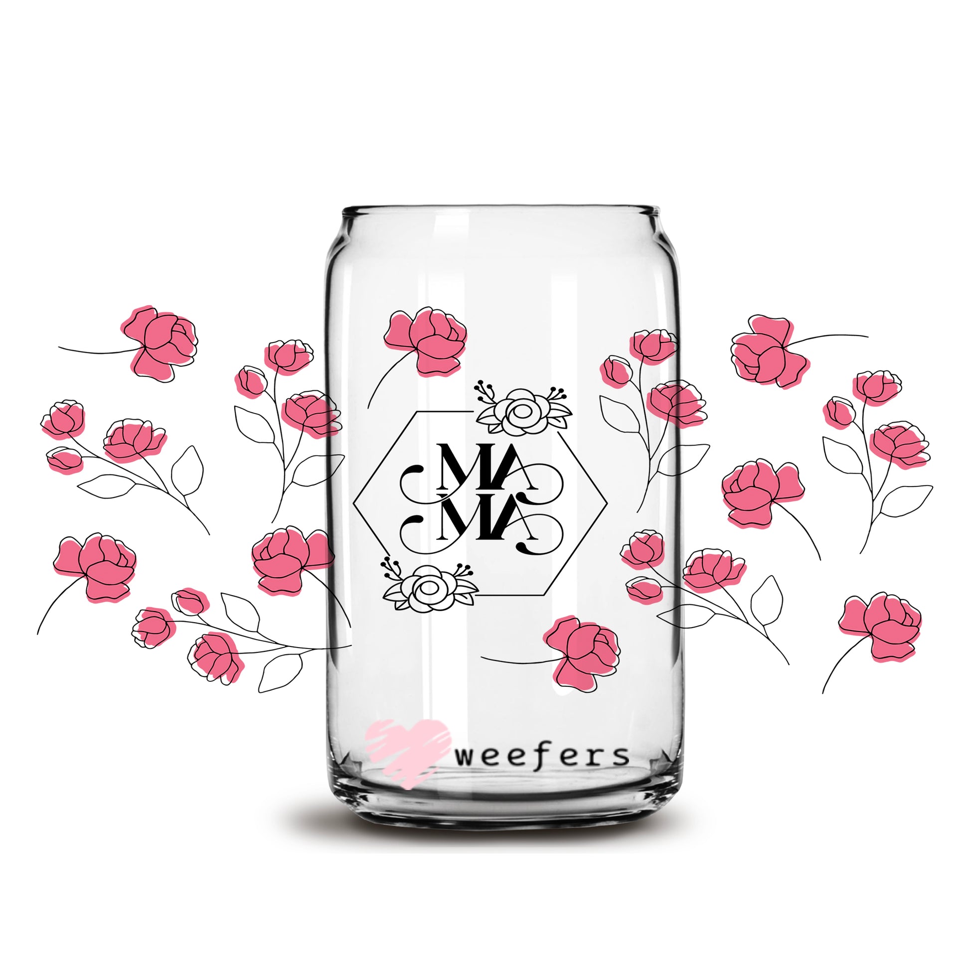 Mama Roses Floral 16oz Libbey Glass Can UV DTF or Sublimation Cup Wrap - Decal Transfer - Weefers