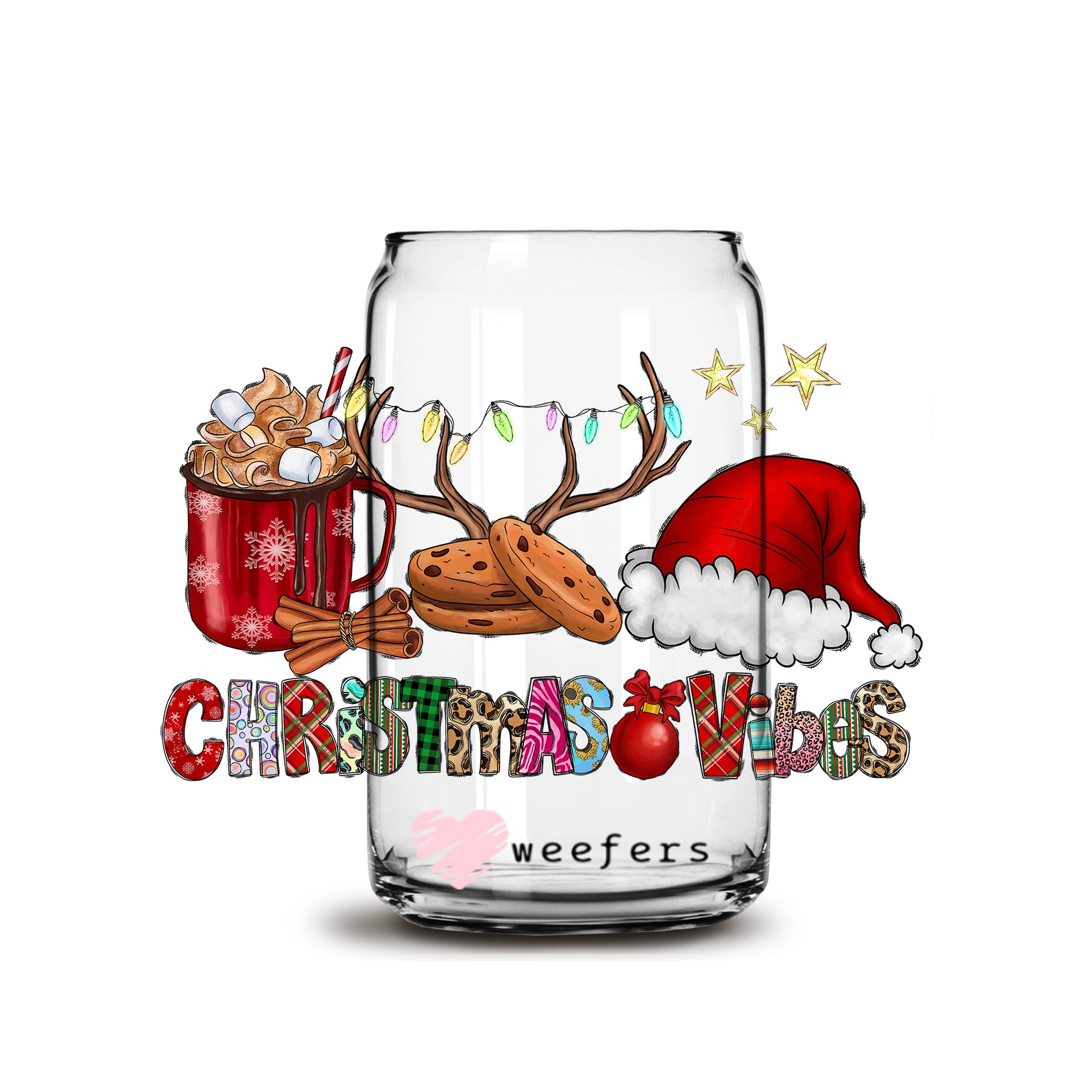 Christmas Vibes 16oz Libbey Glass Can UV DTF or Sublimation Wrap - Decal - Weefers