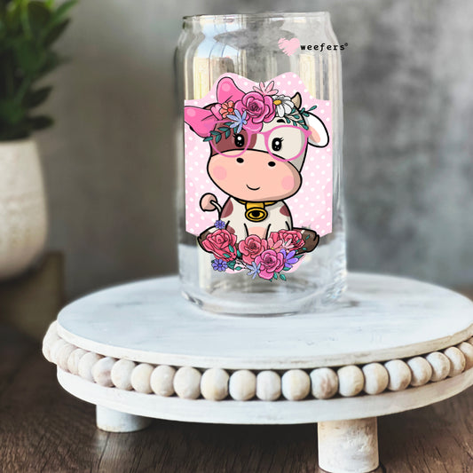 Cutie Pink Baby Cow 16oz Libbey Glass Can UV DTF or Sublimation Cup Wrap - Decal Transfer Weefers