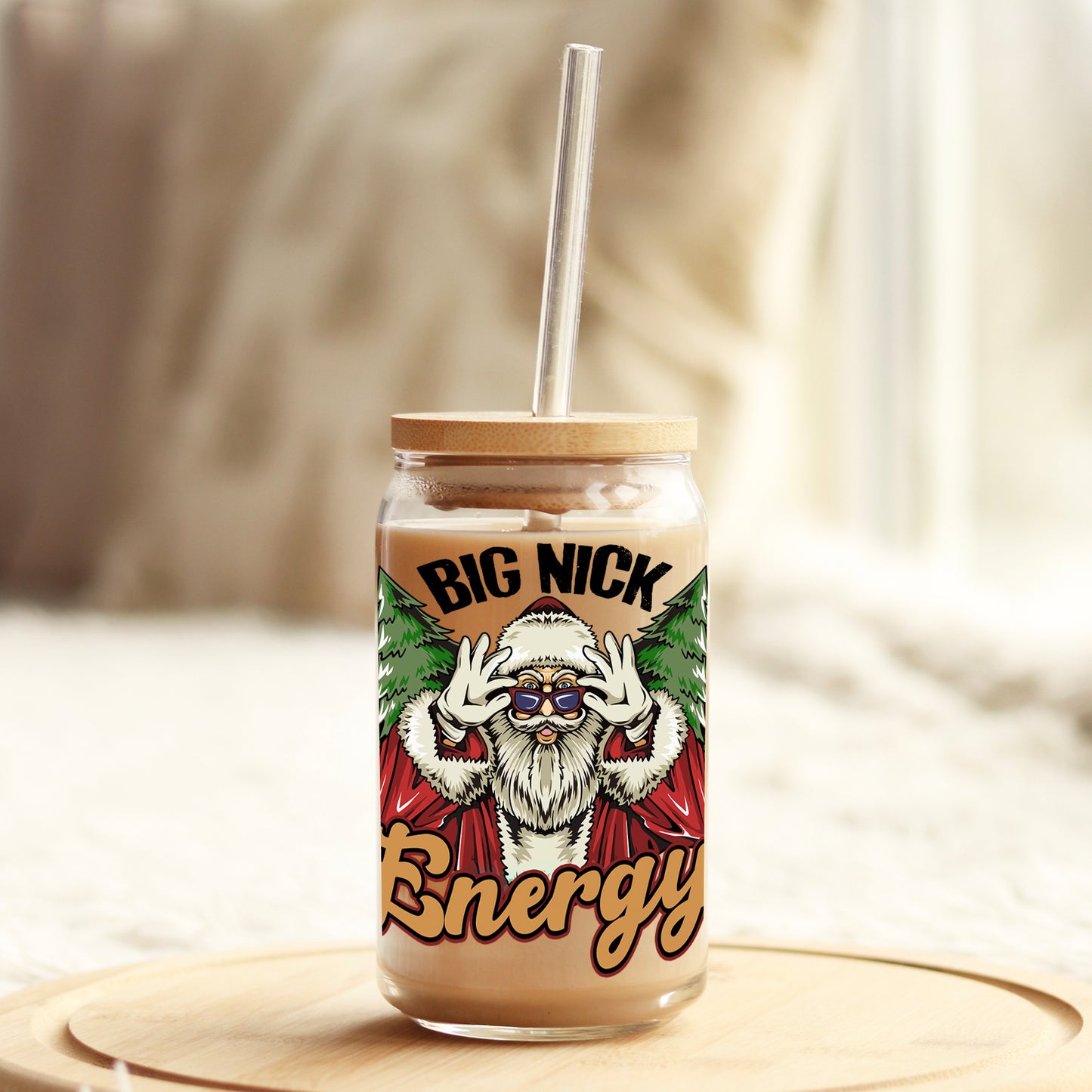 Big Nick Energy Funny Christmas 16oz Libbey Glass Can UV DTF or Sublimation Wrap - Decal - Weefers