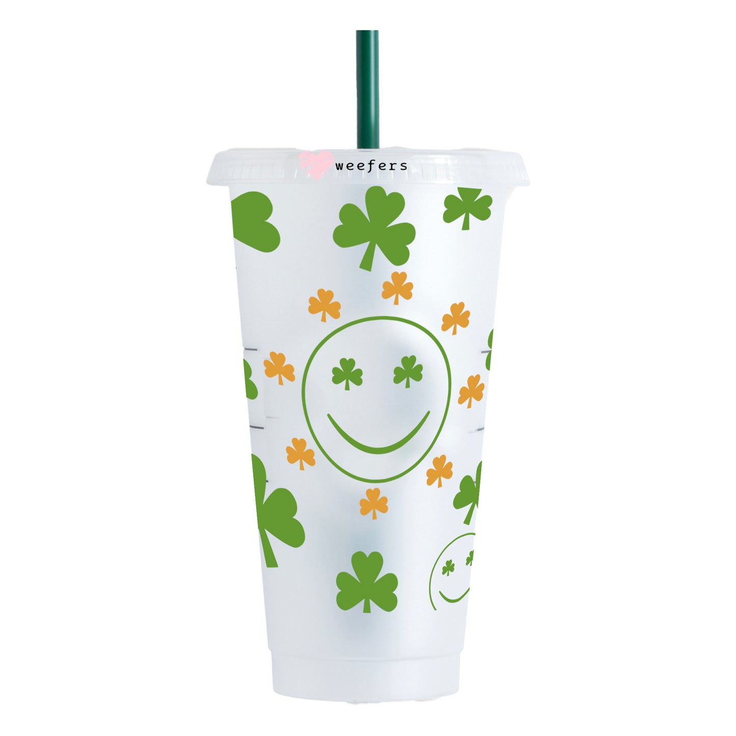 St. Patrick's Day Shamrocks and Smile Faces NO HOLE 24oz Cold Cup UV DTF Wrap - Hole - Ready to apply Wrap - Weefers