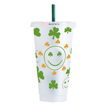 Load image into Gallery viewer, St. Patrick&#39;s Day Shamrocks and Smile Faces NO HOLE 24oz Cold Cup UV-DTF Wrap - Hole - Ready to apply Wrap
