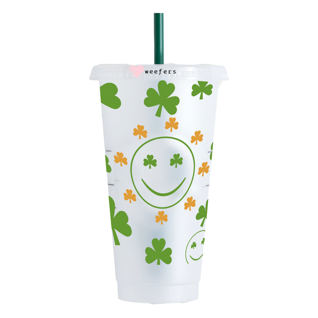St. Patrick's Day Shamrocks and Smile Faces NO HOLE 24oz Cold Cup UV-DTF Wrap - Hole - Ready to apply Wrap