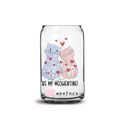 Be My Meowtine Cat Valentine 16oz Libbey Glass Can UV DTF or Sublimation Cup Wrap - Decal Transfer - Weefers