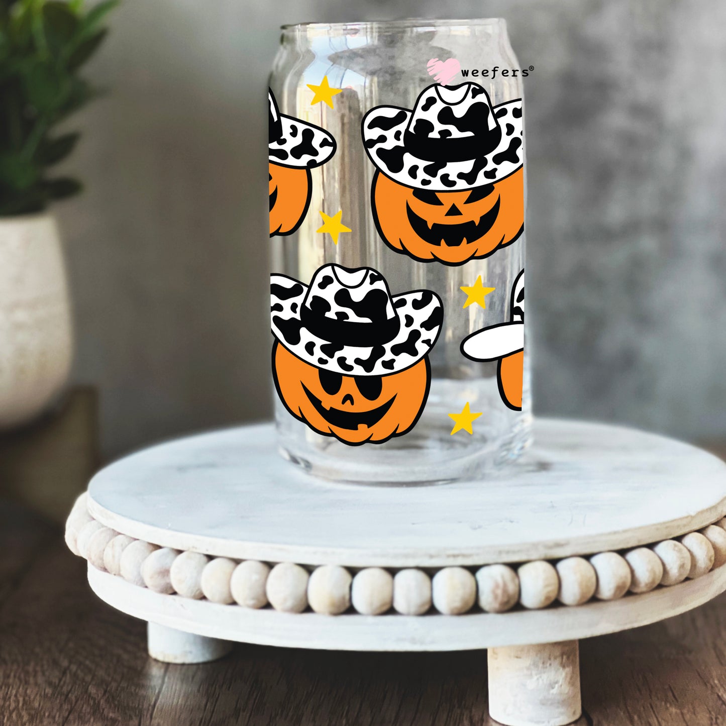 Cowboy Jack-O-Lanterns 16oz Libbey Glass Can UV DTF or Sublimation Wrap - Decal - Weefers