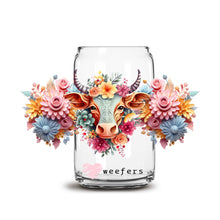 Load image into Gallery viewer, a glass jar with flowers and a cow&#39;s head on it
