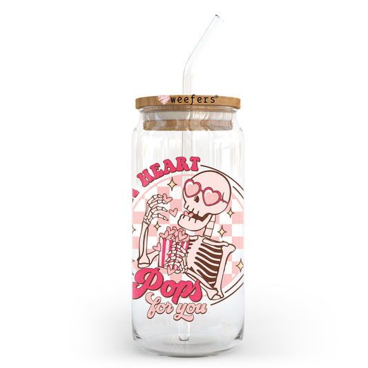 My Heart Pops for You Valentine's Day 20oz Libbey Glass Can UV DTF or Sublimation Wrap - Decal - Weefers