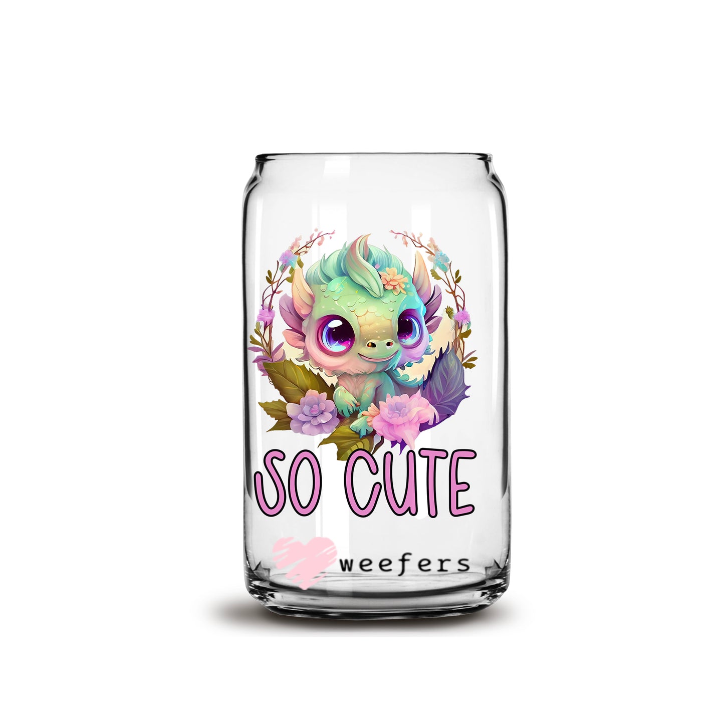 So Cute Dragon 16oz Libbey Glass Can UV DTF or Sublimation Wrap - Decal - Weefers