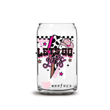 Load image into Gallery viewer, a glass jar with a pink and black design on it
