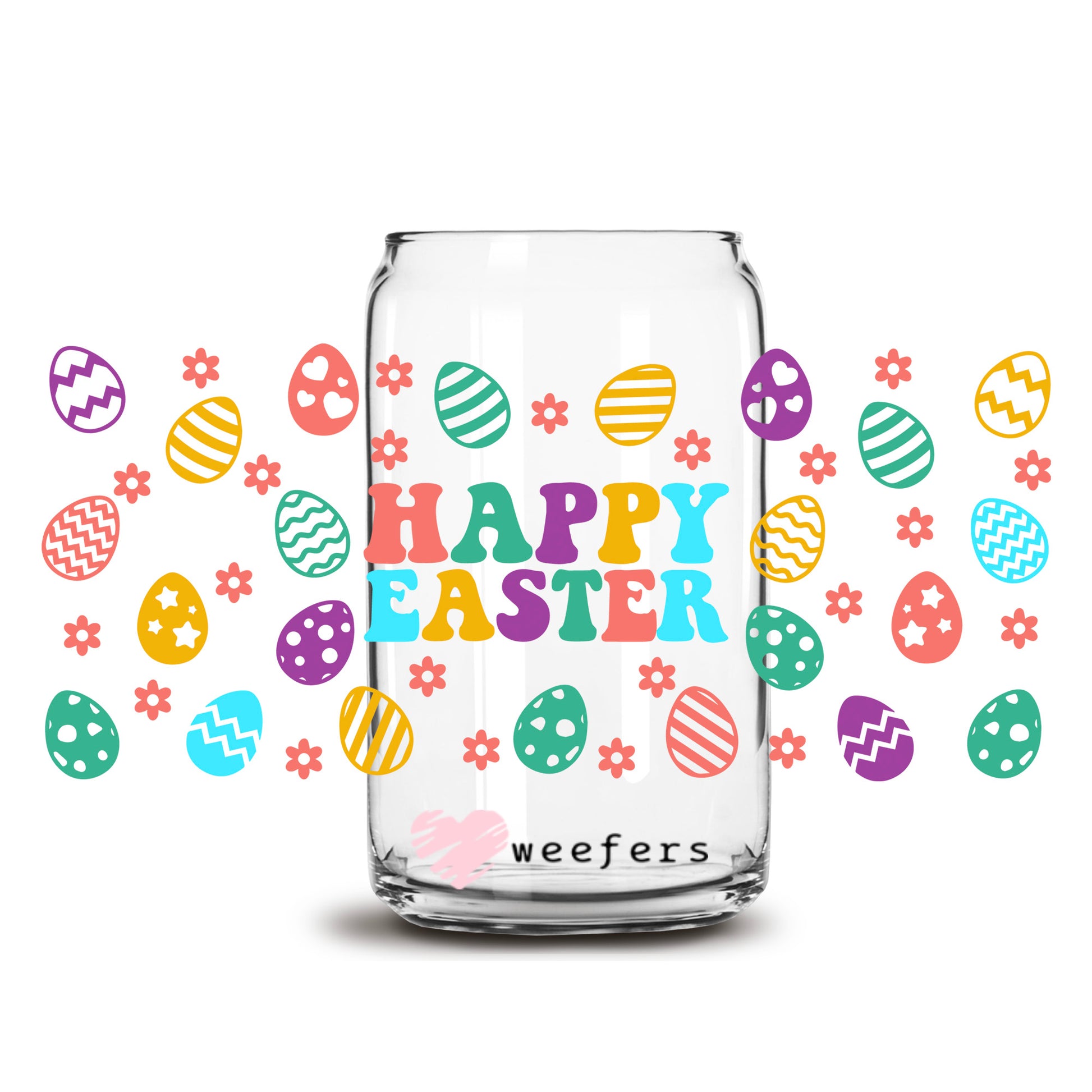 Happy Easter Eggs 16oz Libbey Glass Can UV DTF or Sublimation Cup Wrap - Decal Transfer - Weefers