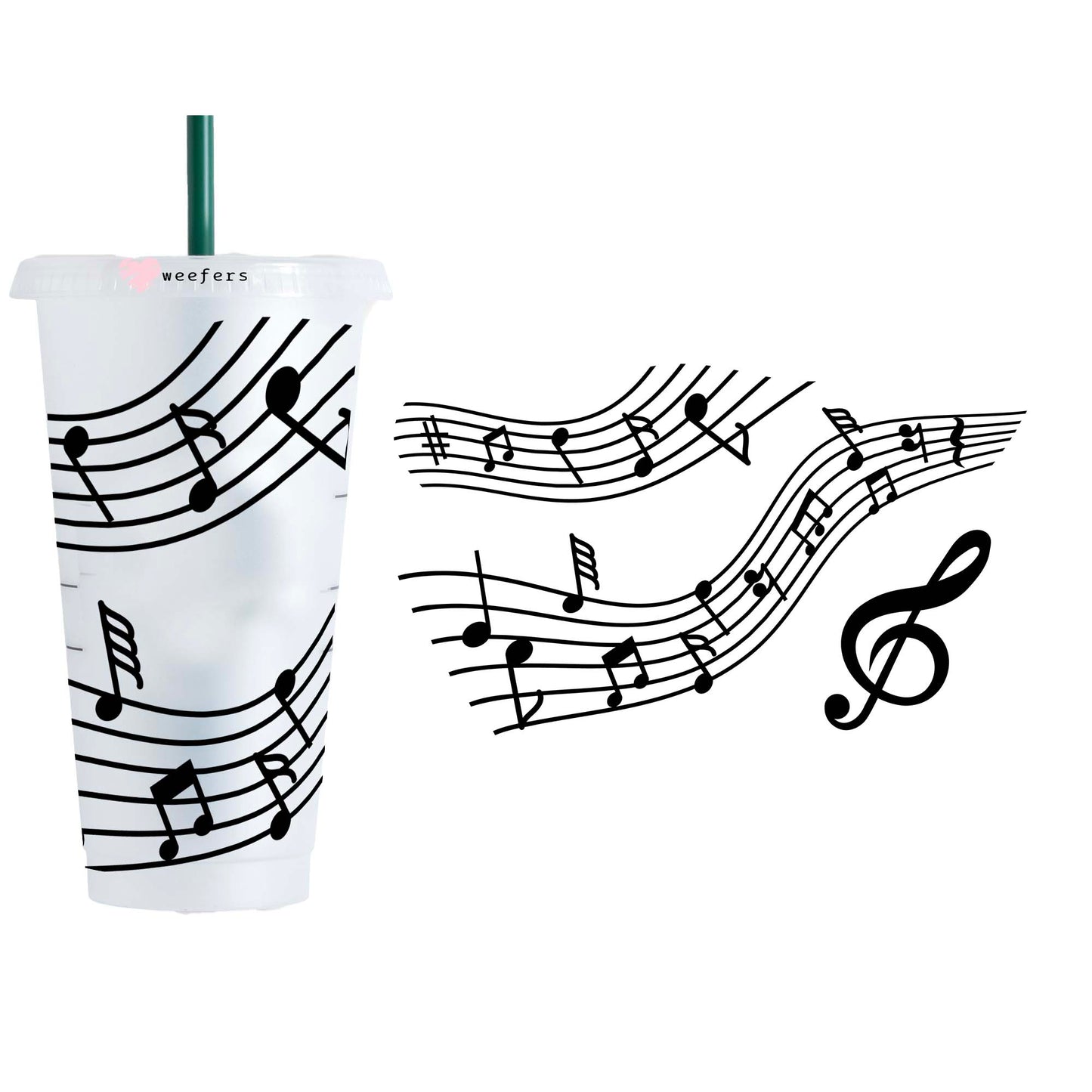 Musical Notes 24oz Cold Cup UV DTF Wrap - No Hole - Weefers