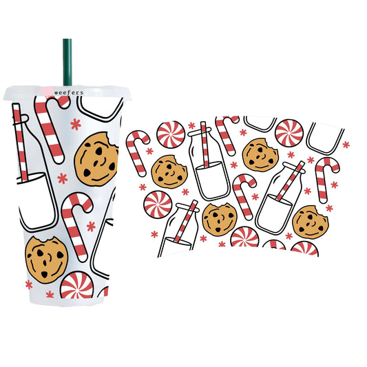 Christmas Cookies and Milk 24oz Cold Cup UV DTF Wrap - No Hole - Weefers