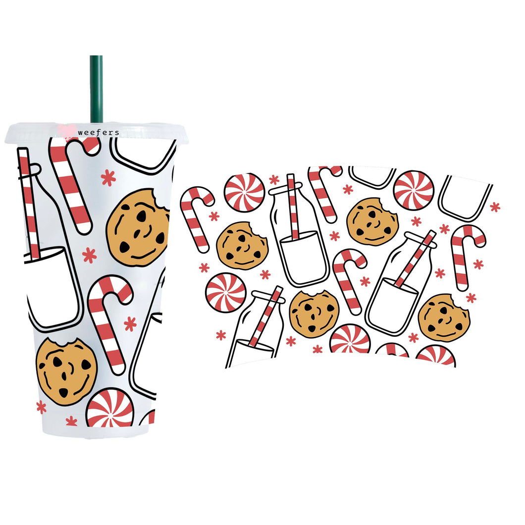 Christmas Cookies and Milk 24oz Cold Cup UV-DTF Wrap - No Hole