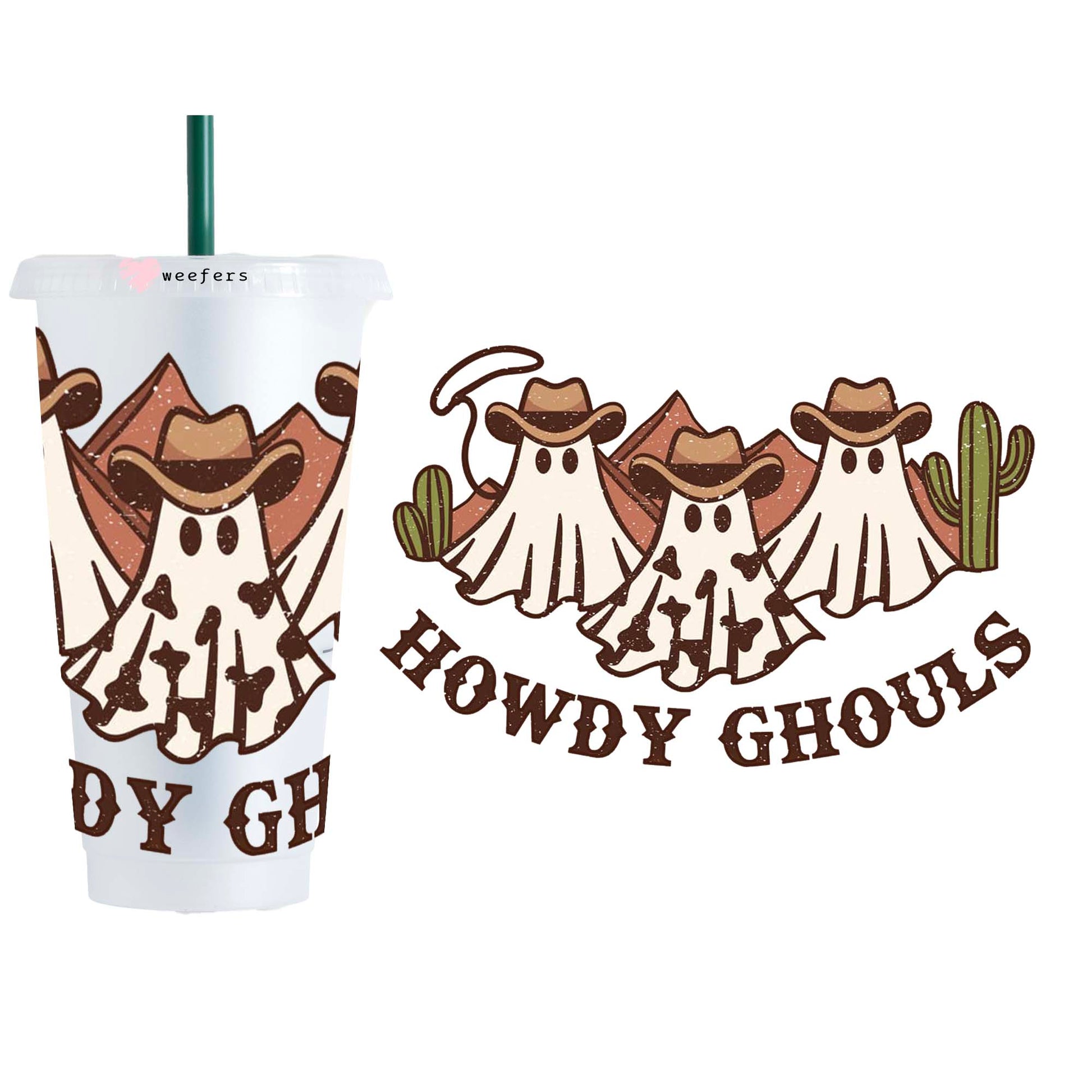 Halloween Howdy Ghouls 24oz Cold Cup UV DTF Wrap - No Hole - Weefers