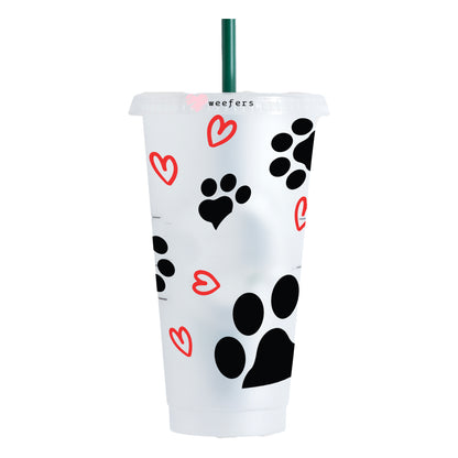 Dog Paws and Red Hearts Cold Cup Wrap - Hole - Ready to apply Wrap - Weefers