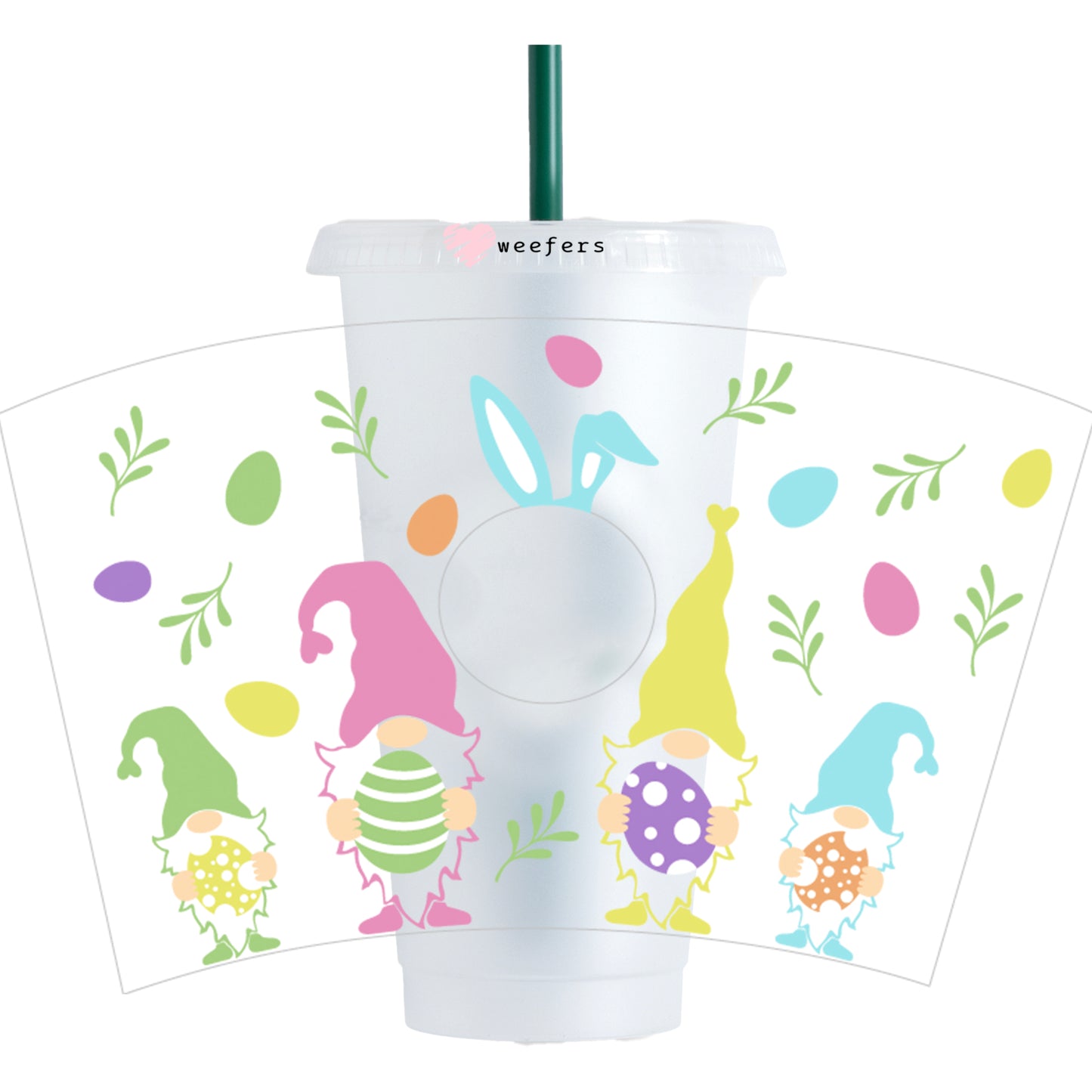 Easter Gnomes and Bunny HOLE 24oz Cold Cup UV DTF Wrap - Hole - Ready to apply Wrap - Weefers