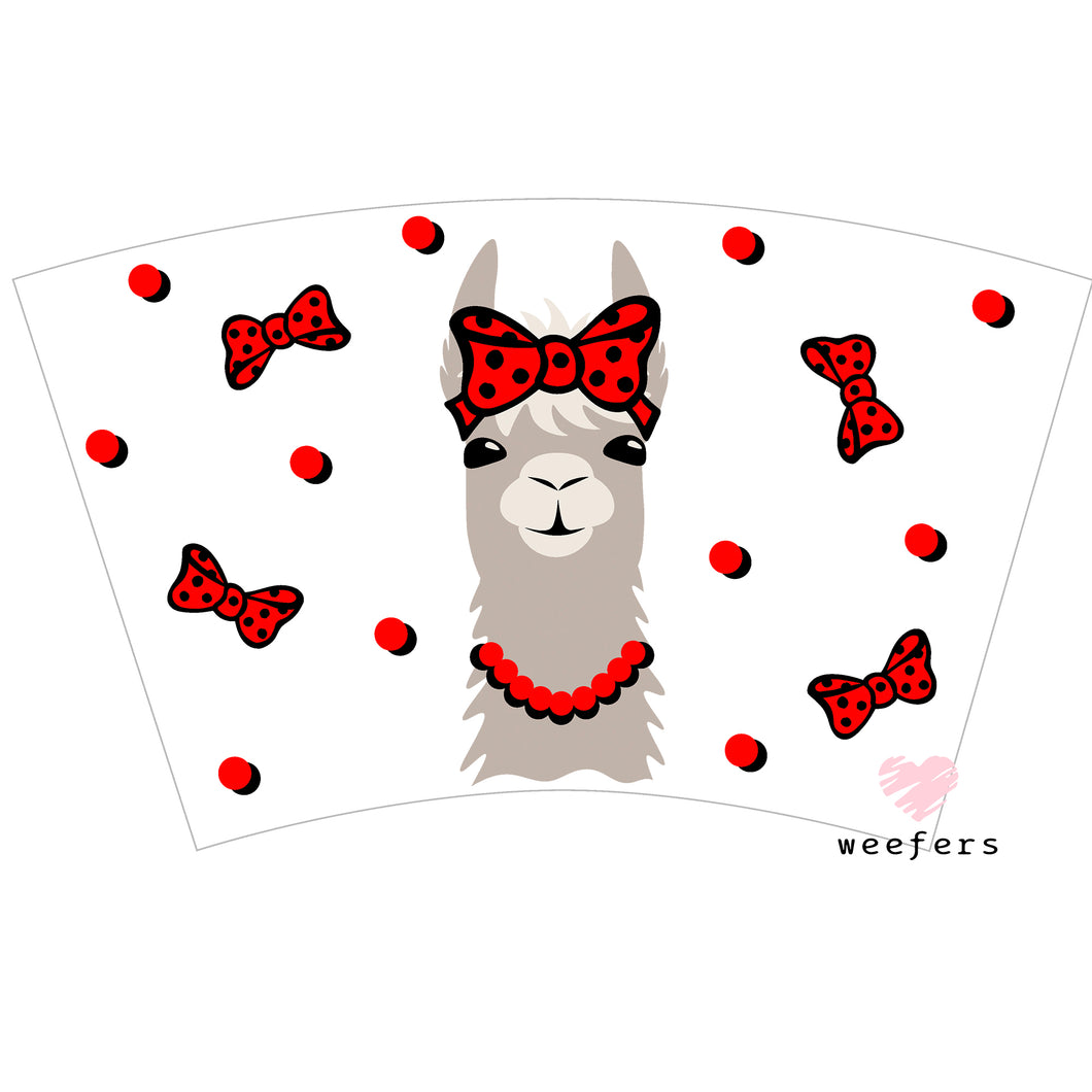 Red Bow LLAMA  Cold Cup Wrap - NO HOLE - Ready to apply Wrap