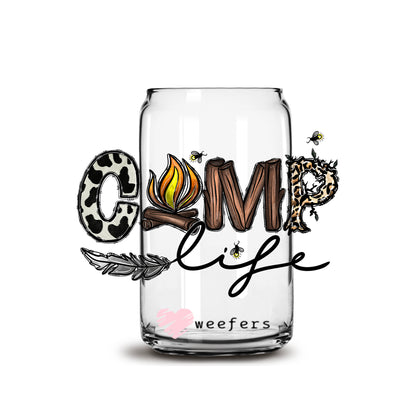 Camp Life 16oz Libbey Glass Can UV DTF or Sublimation Wrap - Decal - Weefers