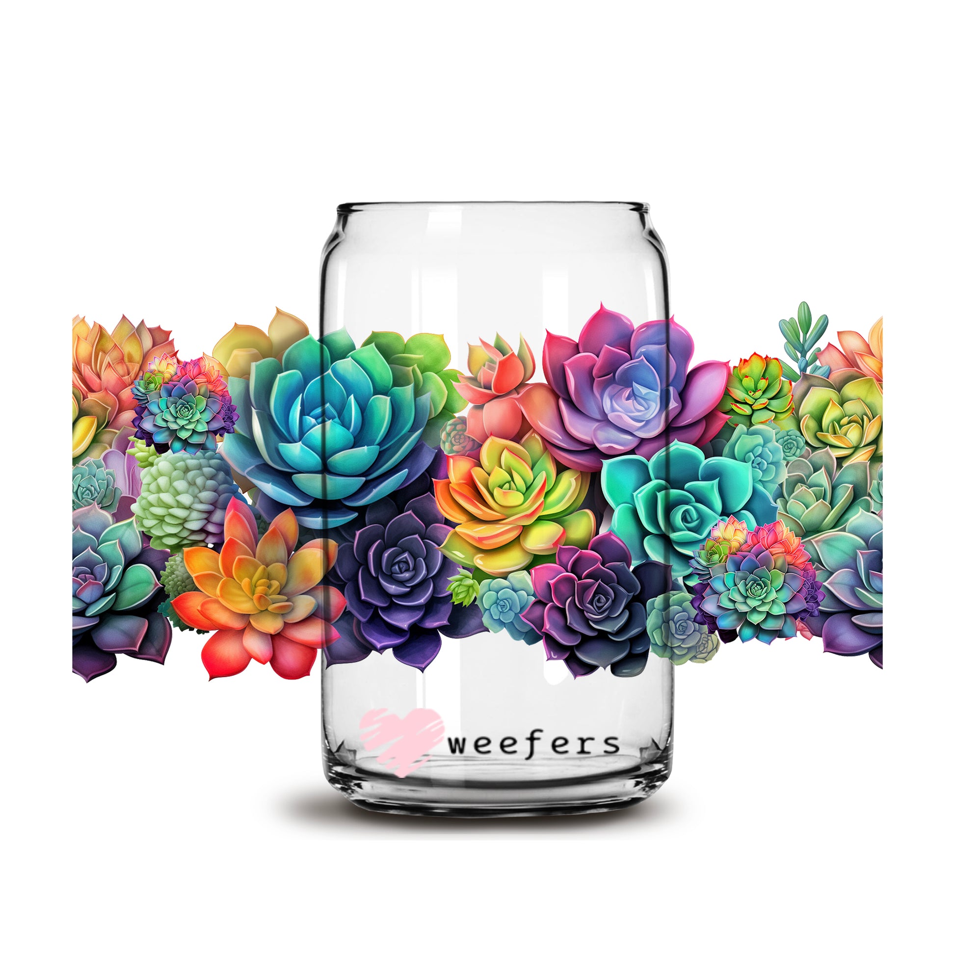 Colorful 3D Succulent 16oz Libbey Glass Can UV DTF or Sublimation Wrap - Decal - Weefers