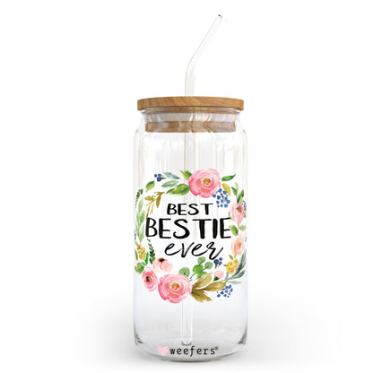 Best Bestie Ever Floral Wreath 20oz Libbey Glass Can, 34oz Hip Sip, 40oz Tumbler UV DTF or Sublimation Decal Transfer - Weefers