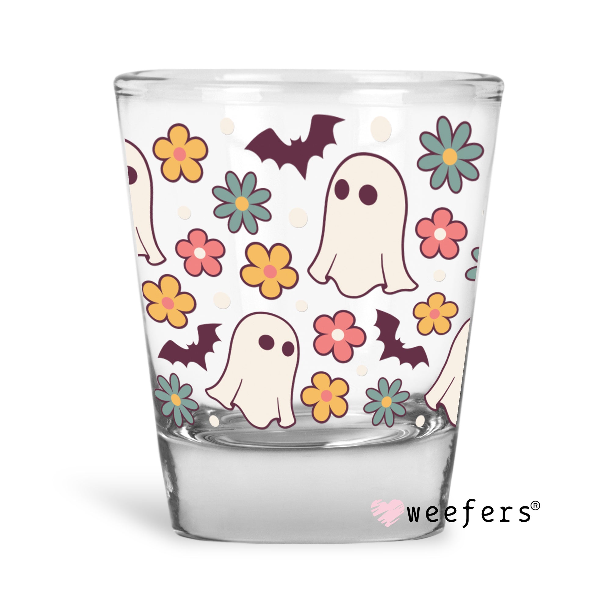 Retro Floral Ghost Shot Glass Short UV DTF or Sublimation Wrap - Decal Weefers