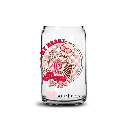 My Heart Pops for You Valentine's Day 16oz Libbey Glass Can UV DTF or Sublimation Cup Wrap - Decal Transfer - Weefers