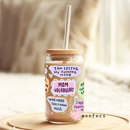 Funny Mom Vocabulary  16oz Libbey Glass Can UV DTF or Sublimation Wrap - Decal - Weefers