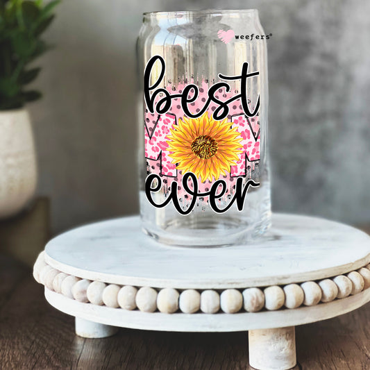 Best Mom Ever Sunflower Pink 16oz Libbey Glass Can UV DTF or Sublimation Wrap - Decal - Weefers