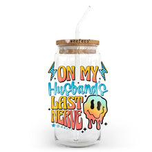 Load image into Gallery viewer, a glass jar with a straw in it that says on my husband&#39;s last
