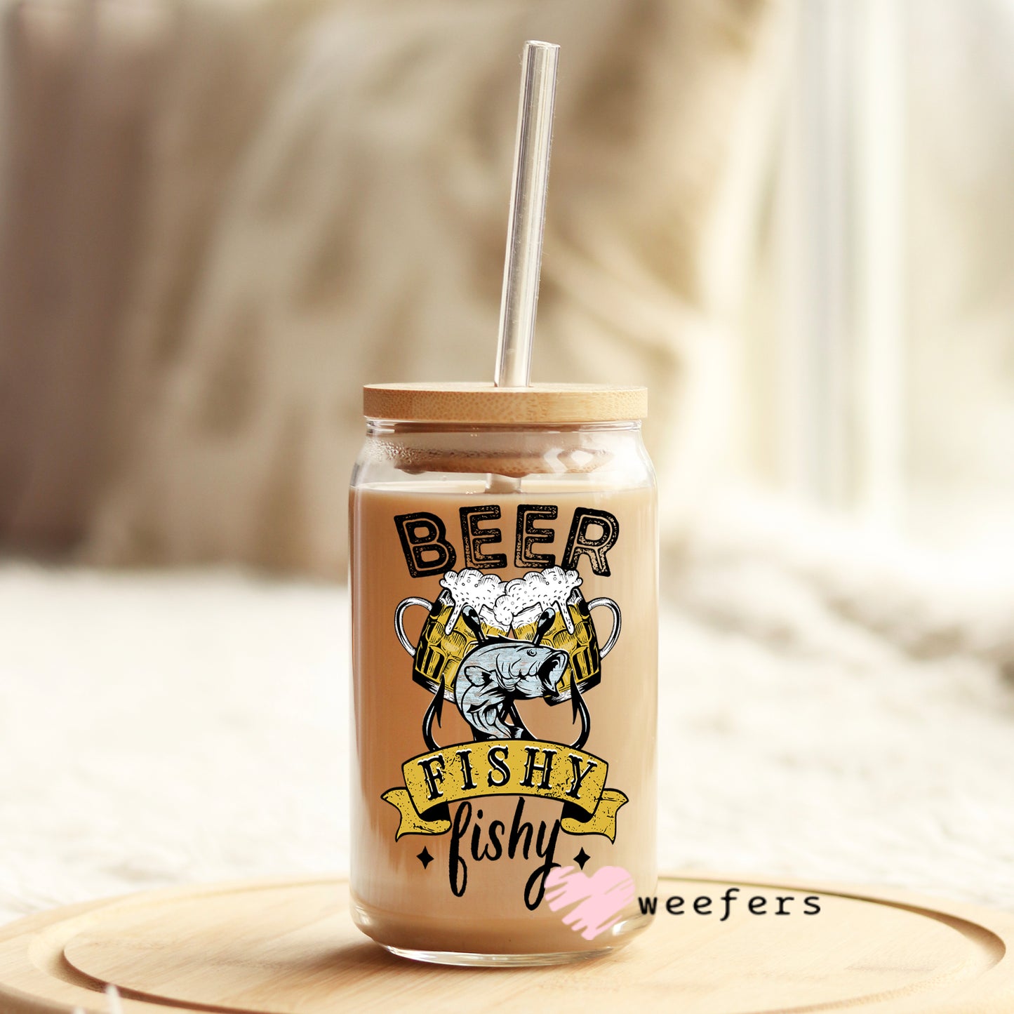 Beer Fishy Fishy 16oz Libbey Glass Can UV DTF or Sublimation Wrap - Decal - Weefers