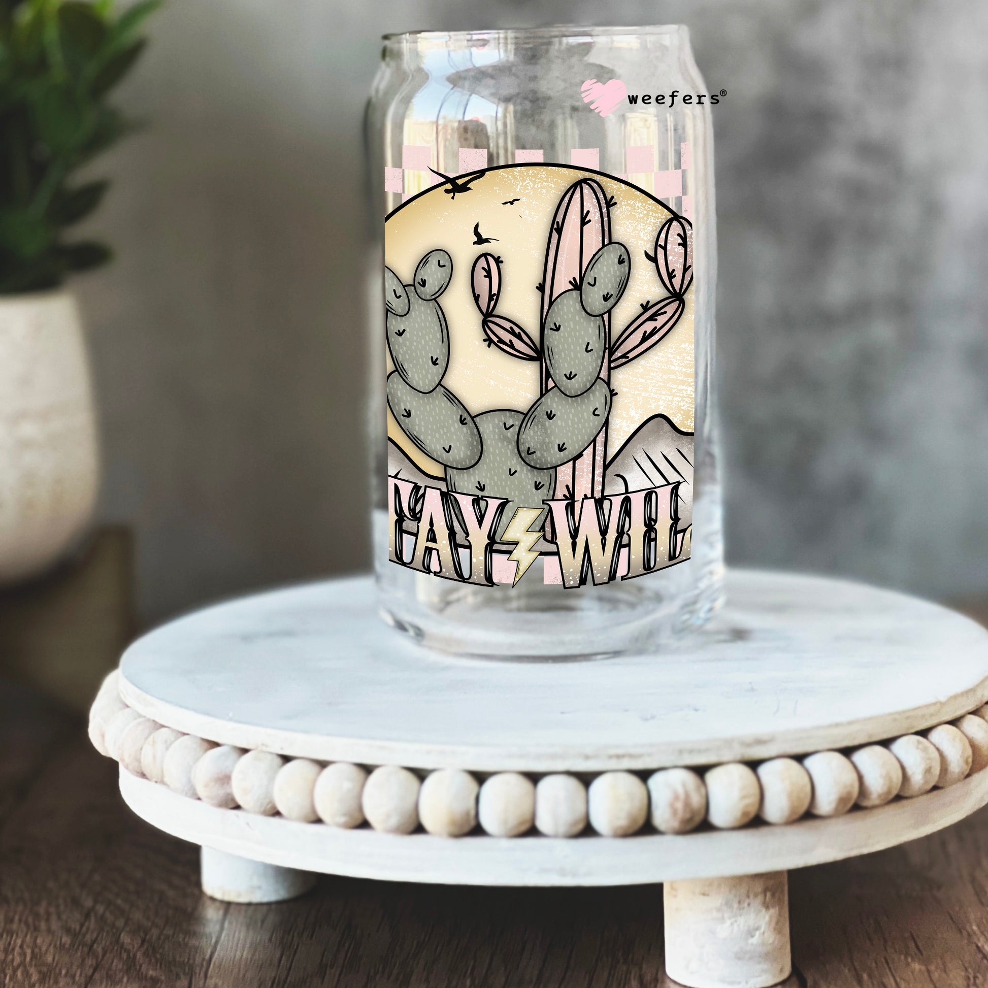 Stay Wild Cactus 16oz Libbey Glass Can UV DTF or Sublimation Cup Wrap - Decal Transfer - Weefers