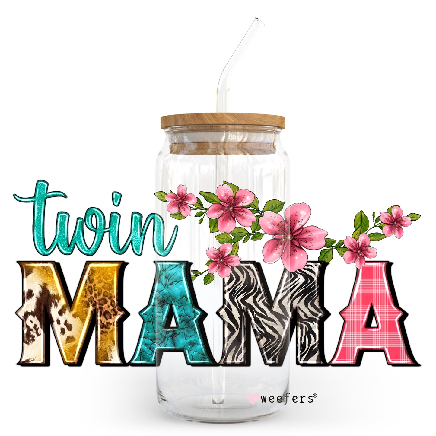 Twin Mama 20oz Libbey Glass Can, 34oz Hip Sip, 40oz Tumbler UV DTF or Sublimation Decal Transfer - Weefers