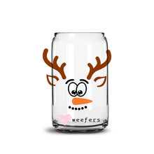 Load image into Gallery viewer, Snowman Christmas Reindeer Face 16oz Libbey Glass Can UV-DTF or Sublimation Wrap - Decal
