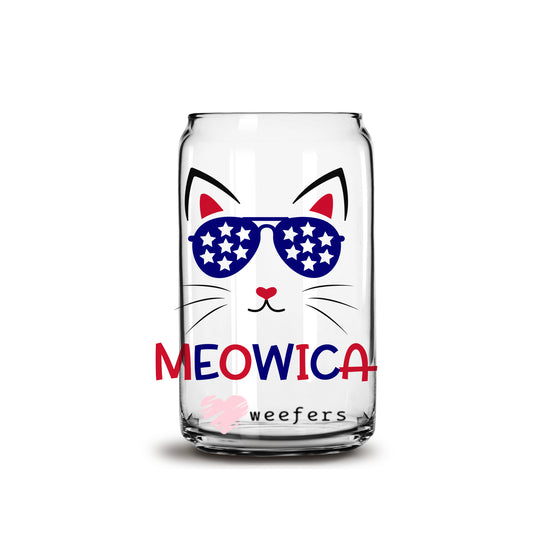 4th of July Meowica Cat 16oz Libbey Glass Can UV DTF or Sublimation Wrap - Decal - Weefers