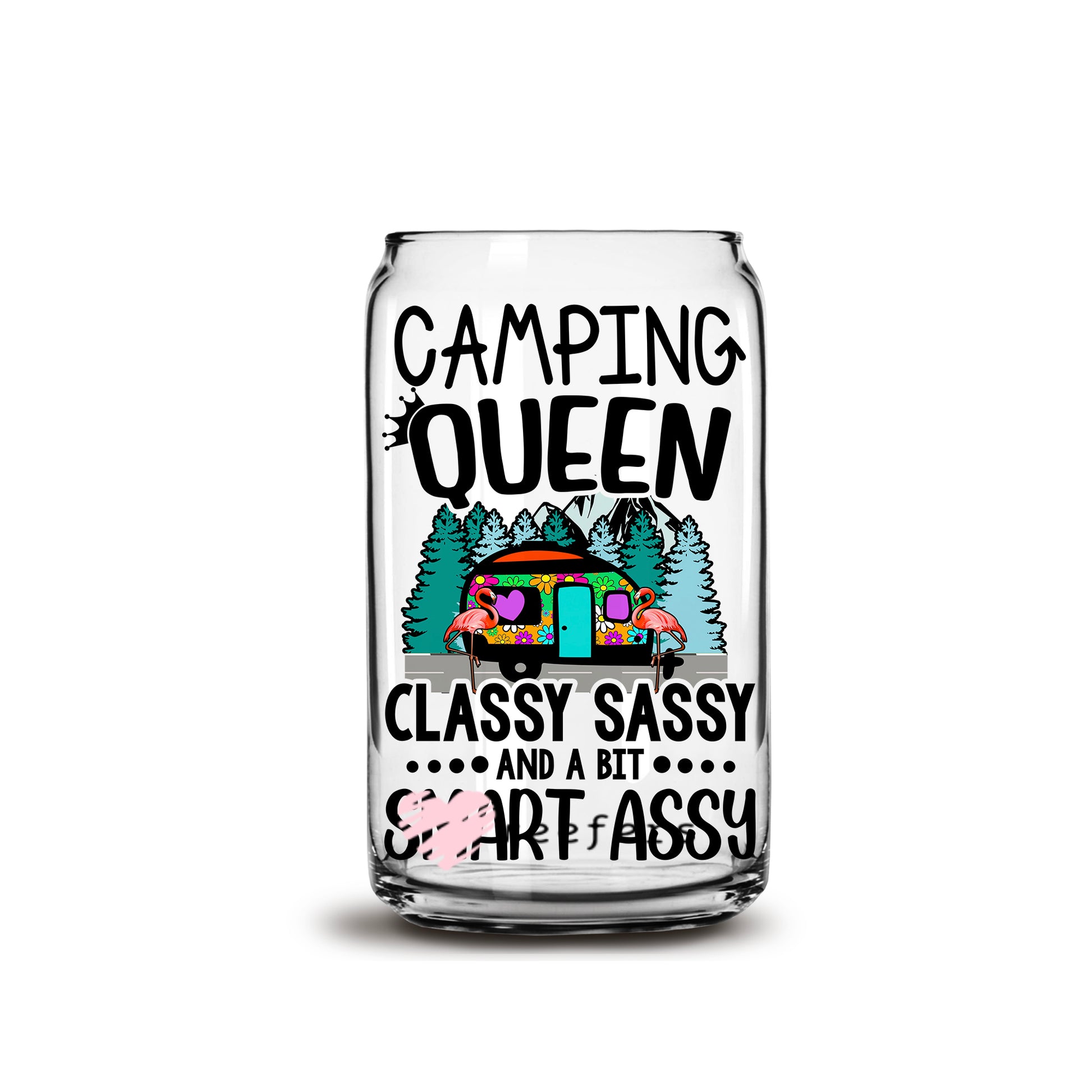 Camping Queen 16oz Libbey Glass Can UV DTF or Sublimation Wrap - Decal - Weefers