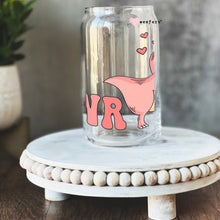 Load image into Gallery viewer, a glass jar with a pink dinosaur on it
