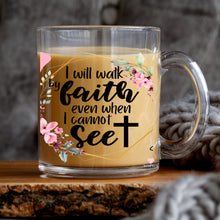 Load image into Gallery viewer, a glass mug with a quote on it
