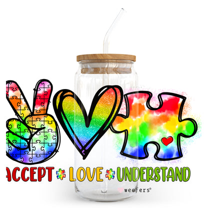 Autism Accept Love Understand 20oz Libbey Glass Can, 34oz Hip Sip, 40oz Tumbler UV DTF or Sublimation Decal Transfer - Weefers