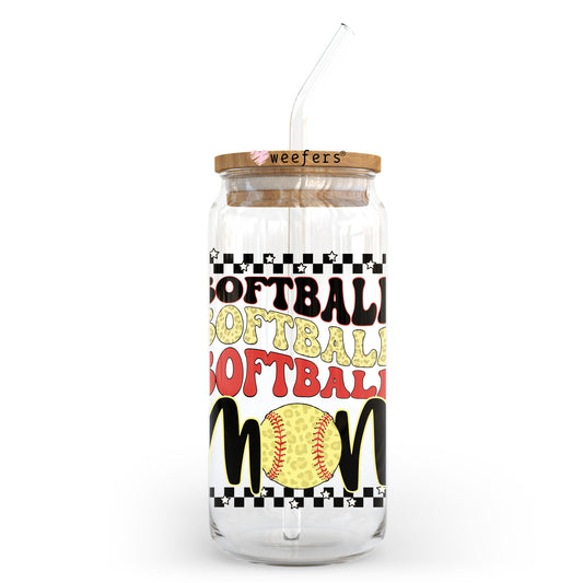 Softball Mom Stacked 20oz Libbey Glass Can UV DTF or Sublimation Wrap - Decal Transfer - Weefers