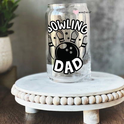 Bowling Dad 16oz Libbey Glass Can UV DTF or Sublimation Cup Wrap - Decal Transfer - Weefers