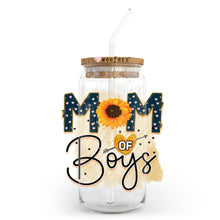 Load image into Gallery viewer, a mason jar with a sunflower and the words mom of boys on it
