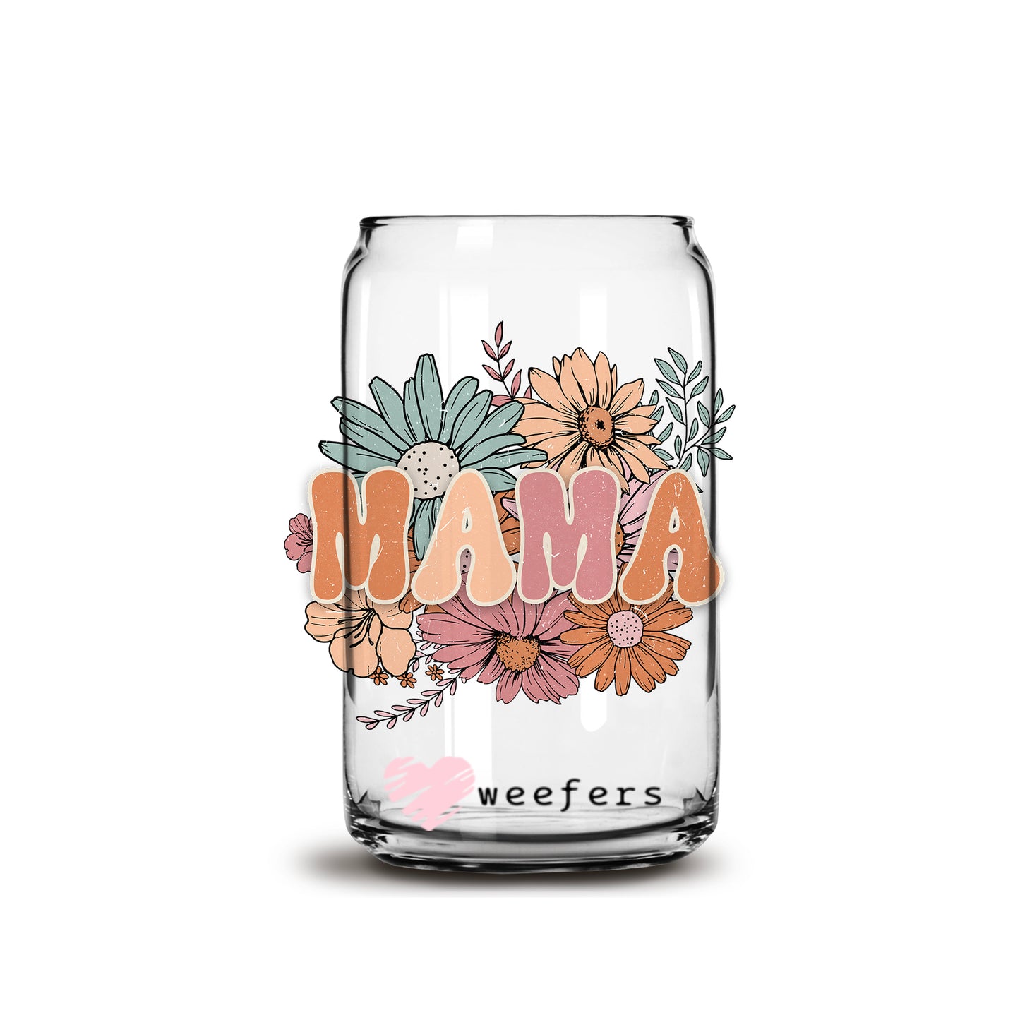 Boho Floral Mama 16oz Libbey Glass Can UV DTF or Sublimation Wrap - Decal - Weefers