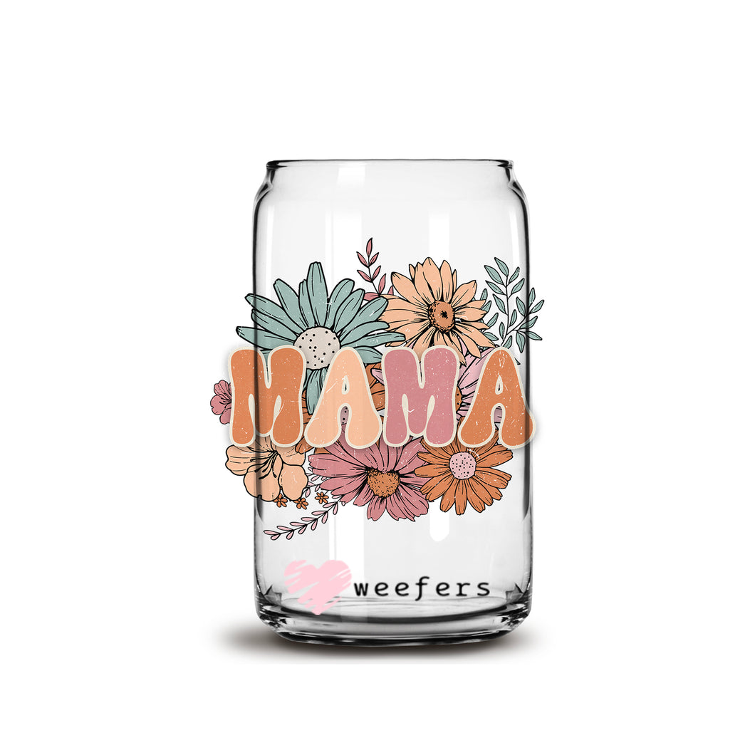 Boho Floral Mama 16oz Libbey Glass Can UV-DTF or Sublimation Wrap - Decal
