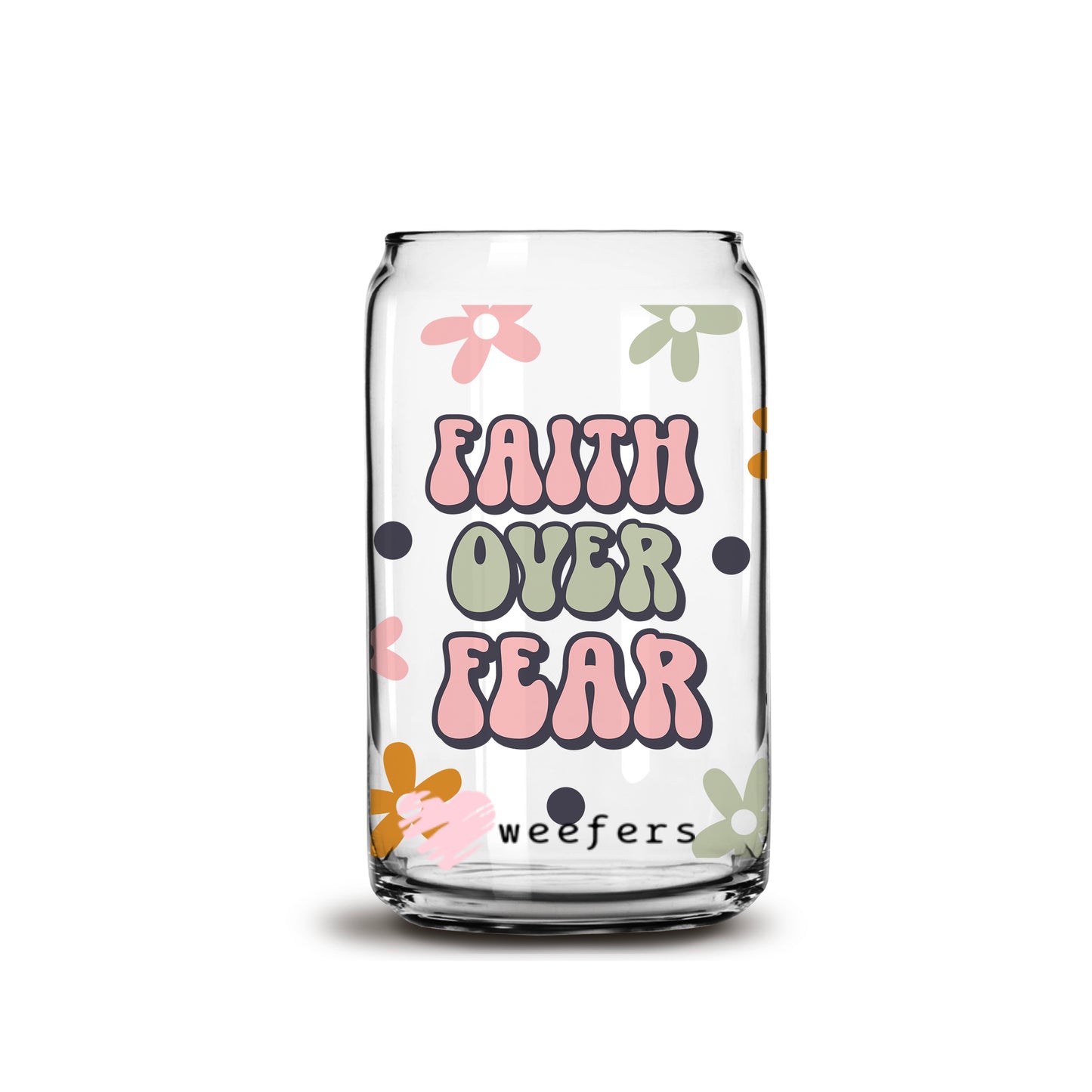 Retro Faith Over Fear 16oz Libbey Glass Can UV DTF or Sublimation Wrap - Decal - Weefers