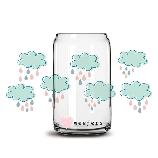 Rain Clouds 16oz Libbey Glass Can UV DTF or Sublimation Cup Wrap - Decal Transfer - Weefers