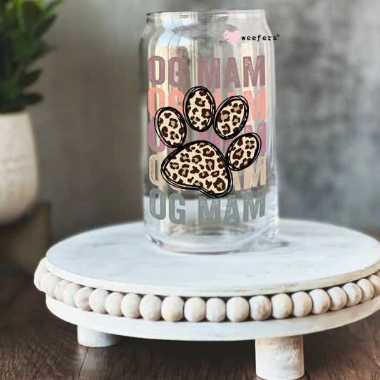 Dog Mama Leopard 16oz Libbey Glass Can UV DTF or Sublimation Cup Wrap - Decal Transfer Weefers