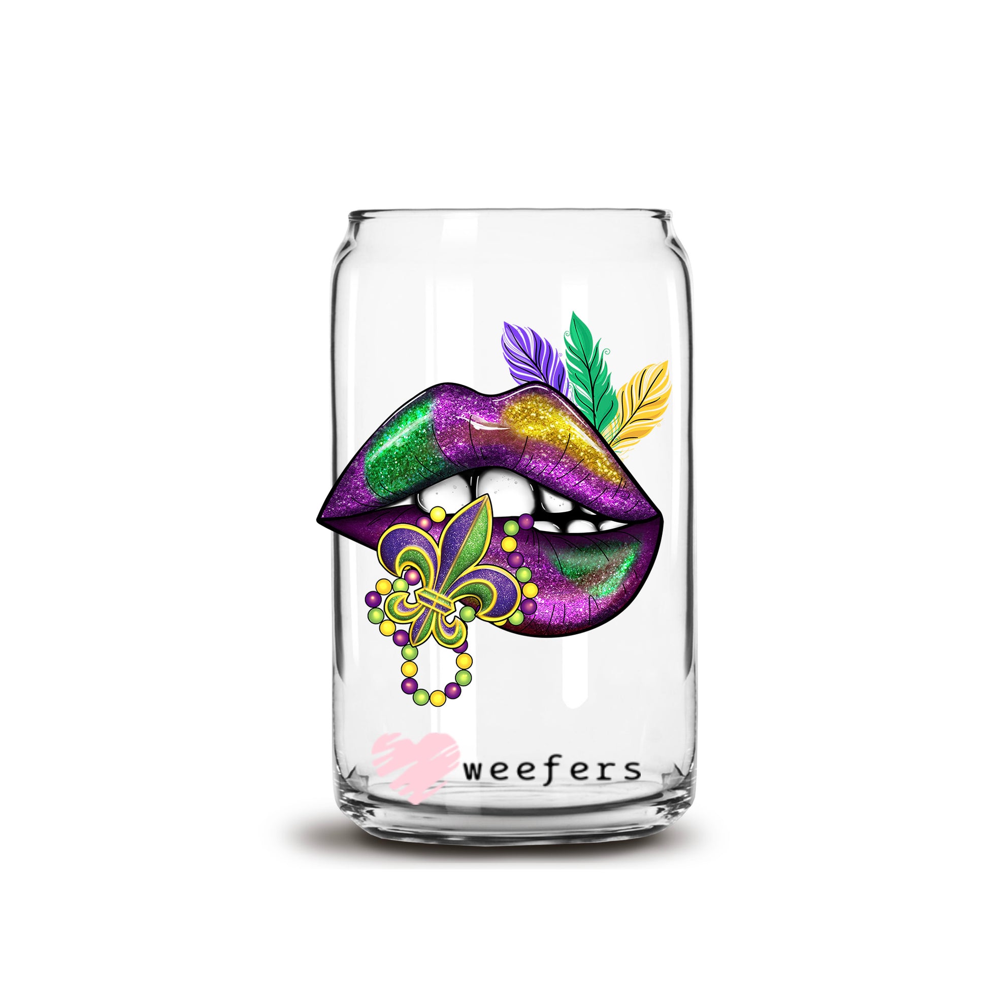 Lips Mardi Gras 16oz Libbey Glass Can UV DTF or Sublimation Cup Wrap - Decal Transfer - Weefers