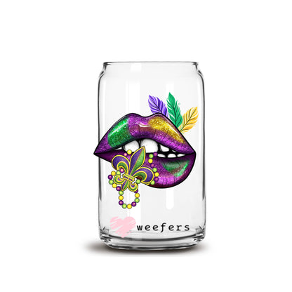 Lips Mardi Gras 16oz Libbey Glass Can UV DTF or Sublimation Cup Wrap - Decal Transfer - Weefers