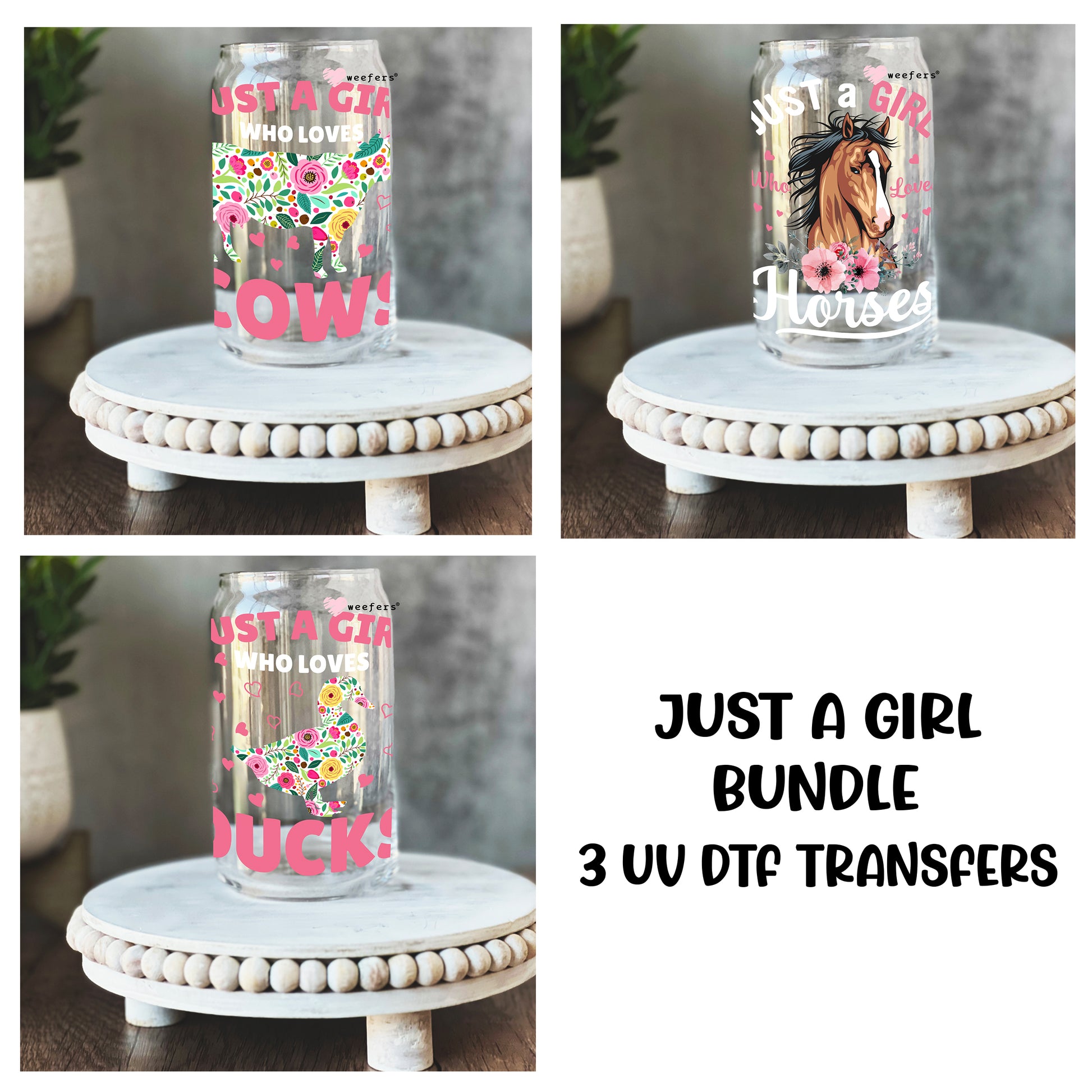 Just a Girl Bundle x 3 16oz Libbey Glass Can UV DTF or Sublimation Wrap - Decal - Weefers